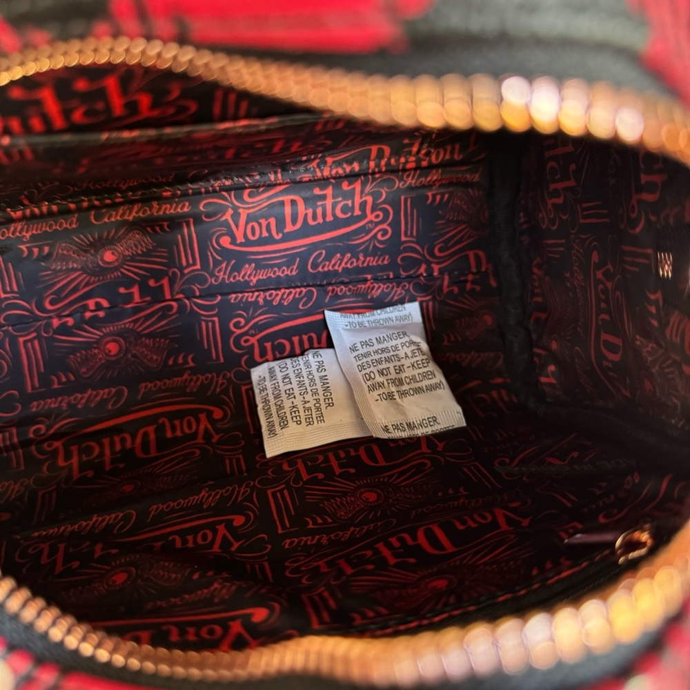 NWT Von Dutch Red and Black Plaid Bowling Crossbody Bag Y2K Retro - Picture 8 of 9